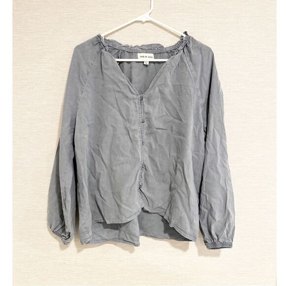 Cloth & stone raglan ruffle neck blouse gray size medium - Picture 2 of 4